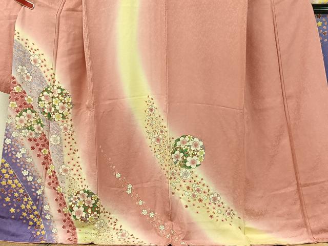 平和屋着物●豪華振袖 舞桜丸文 暈し染め 金通し地 正絹 逸品 CABC9718vp