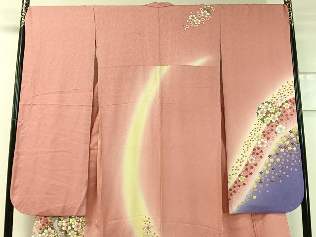 平和屋着物●豪華振袖 舞桜丸文 暈し染め 金通し地 正絹 逸品 CABC9718vp