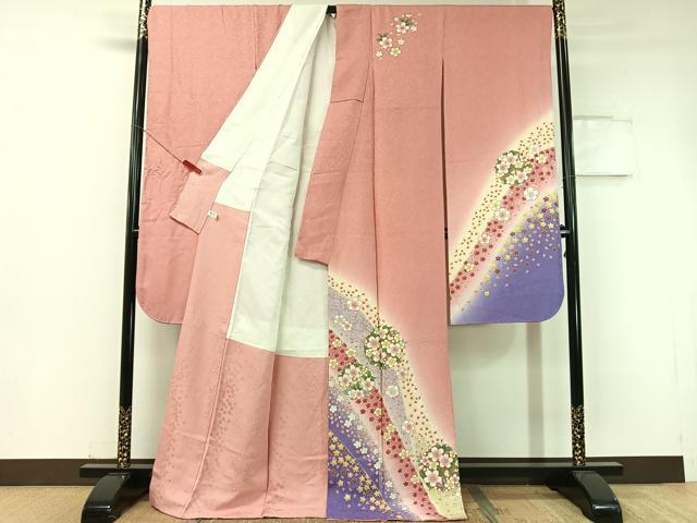 平和屋着物●豪華振袖 舞桜丸文 暈し染め 金通し地 正絹 逸品 CABC9718vp