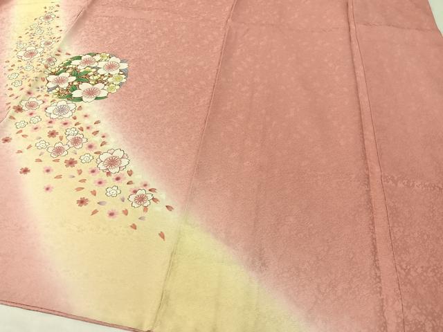 平和屋着物●豪華振袖 舞桜丸文 暈し染め 金通し地 正絹 逸品 CABC9718vp