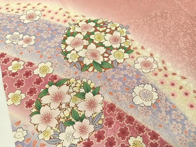 平和屋着物●豪華振袖 舞桜丸文 暈し染め 金通し地 正絹 逸品 CABC9718vp