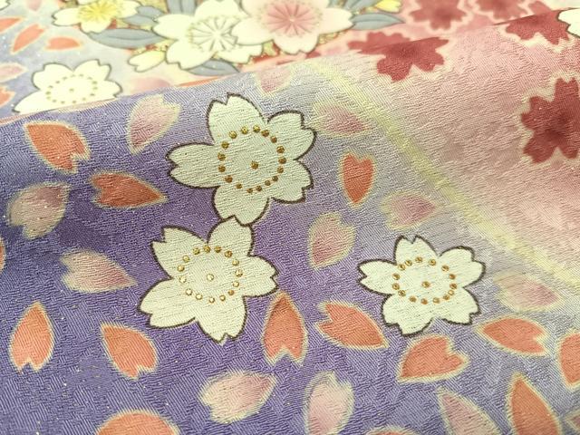 平和屋着物●豪華振袖 舞桜丸文 暈し染め 金通し地 正絹 逸品 CABC9718vp