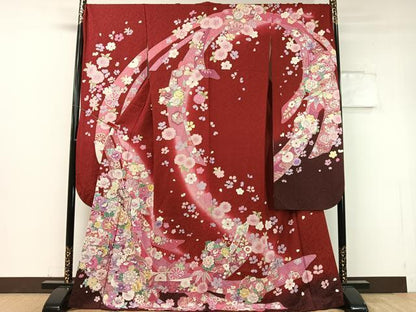 平和屋着物●豪華振袖 駒刺繍 束ね熨斗御所車花文 暈し染め 金通し地 京都きもの友禅扱い 正絹 逸品 CABC9720vp