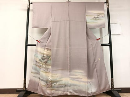 平和屋着物●金彩友禅 卓越技能者・名工・和田光正 訪問着 霞檜扇花文 暈し染め 金銀彩 正絹 逸品 CABC9721vp