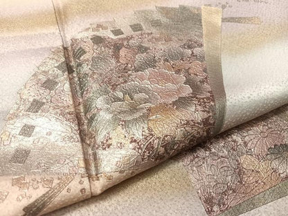 平和屋着物●金彩友禅 卓越技能者・名工・和田光正 訪問着 霞檜扇花文 暈し染め 金銀彩 正絹 逸品 CABC9721vp