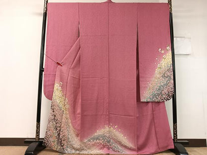 平和屋着物●豪華振袖 絞り 立波舞桜 暈し染め 金通し地 やまと誂製 正絹 逸品 CABC9722vp