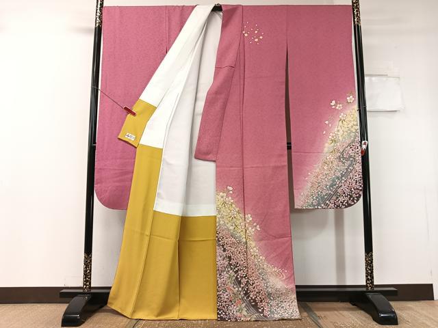 平和屋着物●豪華振袖 絞り 立波舞桜 暈し染め 金通し地 やまと誂製 正絹 逸品 CABC9722vp