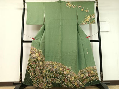 平和屋着物●越後十日町の一流染匠　桐屋・翠山工房　訪問着　臈纐纈師　辻が花　絞り　手描き　鳳凰花金通し地　正絹　逸品　CABC9727vp