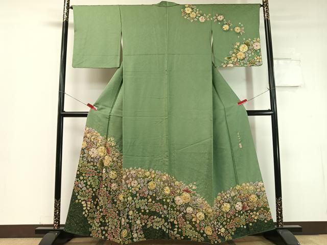 平和屋着物●越後十日町の一流染匠　桐屋・翠山工房　訪問着　臈纐纈師　辻が花　絞り　手描き　鳳凰花金通し地　正絹　逸品　CABC9727vp