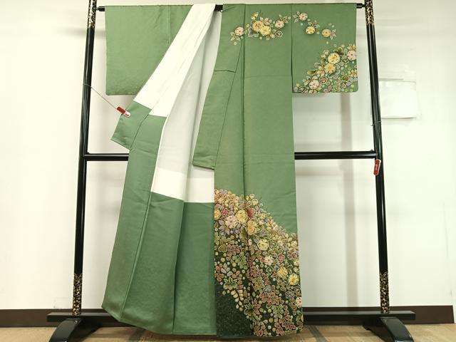 平和屋着物●越後十日町の一流染匠　桐屋・翠山工房　訪問着　臈纐纈師　辻が花　絞り　手描き　鳳凰花金通し地　正絹　逸品　CABC9727vp