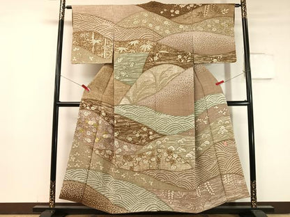 平和屋着物●大渕隆二 訪問着 駒刺繍 吉祥花文 金彩 正絹 逸品 未使用 CABC9729vp