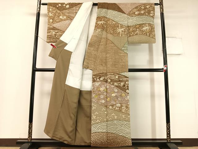 平和屋着物●大渕隆二 訪問着 駒刺繍 吉祥花文 金彩 正絹 逸品 未使用 CABC9729vp