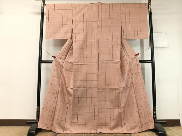 平和屋着物●上質な紬　格子柄　正絹　逸品　未使用　CABC9731vp