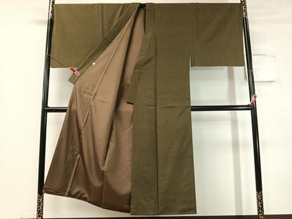 平和屋着物●男性　本場大島紬　アンサンブル　薩摩結城　国防色　キングサイズ　正絹　逸品　CABC9734vp