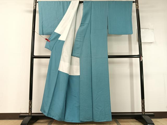 平和屋着物●上質な色無地　紋意匠　新橋色　正絹　逸品　CABC9736vp