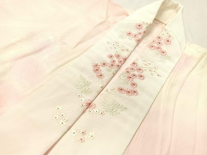 平和屋着物●長襦袢　袷　片輪車花地紋　暈し染め　半衿刺繍　正絹　逸品　CABC9739vp