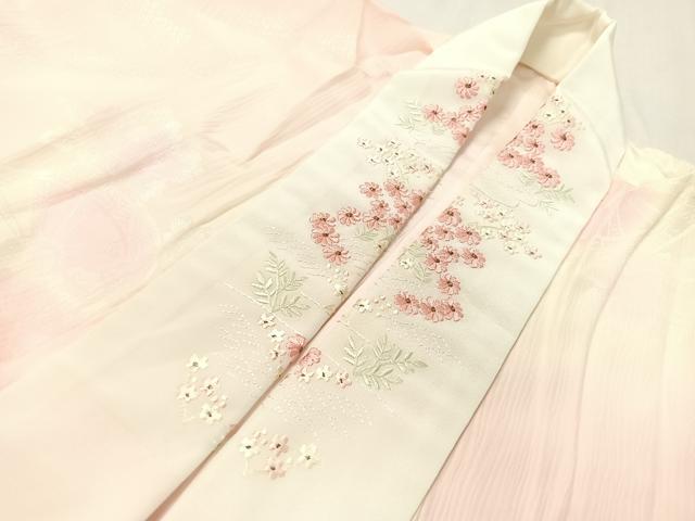 平和屋着物●長襦袢　袷　片輪車花地紋　暈し染め　半衿刺繍　正絹　逸品　CABC9739vp