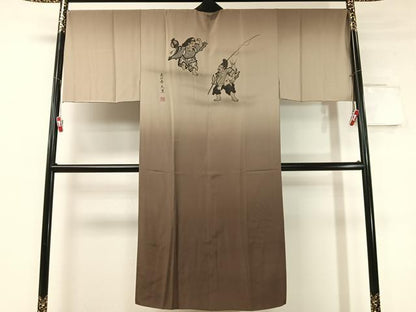 平和屋着物●男性　長襦袢　袷　作家物　恵比寿　大黒　暈し染め　正絹　逸品　未使用　CABC9742vp