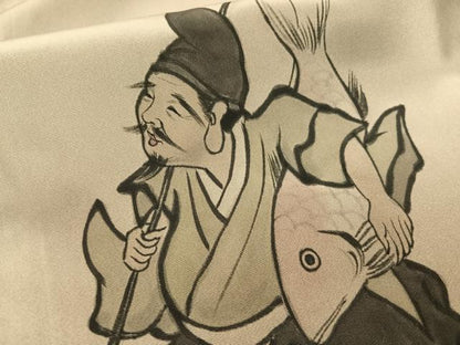 平和屋着物●男性　長襦袢　袷　作家物　恵比寿　大黒　暈し染め　正絹　逸品　未使用　CABC9742vp