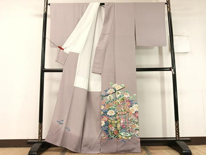 平和屋着物●本加賀友禅作家　金津五雄　色留袖　几帳貝桶花文　暈し染め　正絹　逸品　CABC9743vp