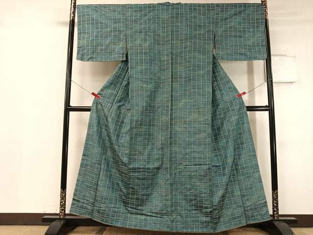 平和屋着物●上質な紬　格子柄　胴抜き仕立て　正絹　逸品　CABC9744vp