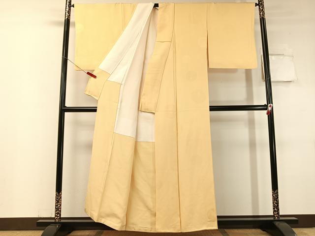 平和屋着物●上質な色無地　番傘地紋　淡黄色　正絹　逸品　CABC9745vp