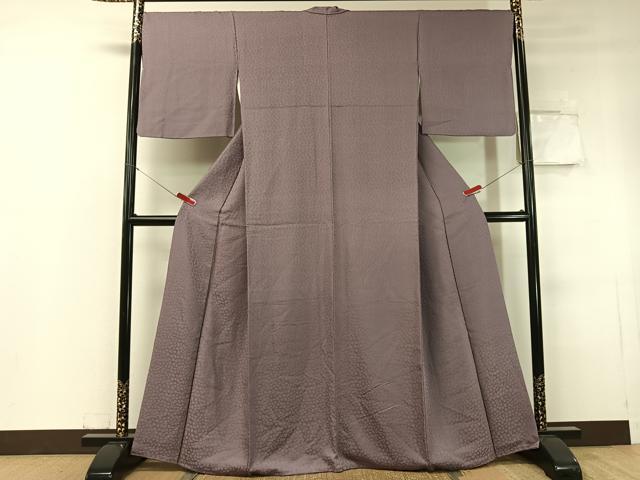 平和屋着物●上質な色無地　舞花地紋　葡萄鼠色　正絹　逸品　CABC9747vp