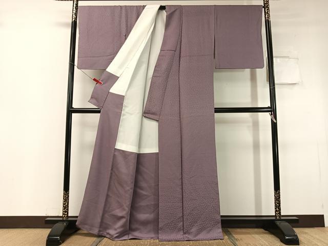 平和屋着物●上質な色無地　舞花地紋　葡萄鼠色　正絹　逸品　CABC9747vp
