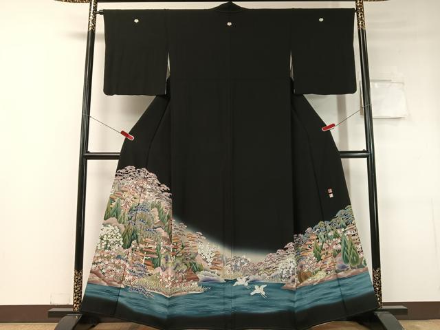 平和屋着物●京加賀友禅　松本健一　黒留袖　風景花鳥文　暈し染め　正絹　逸品　CABC9750vp