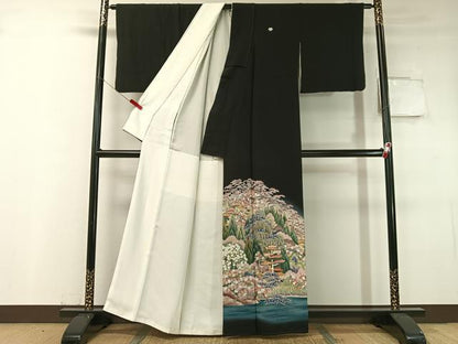 平和屋着物●京加賀友禅　松本健一　黒留袖　風景花鳥文　暈し染め　正絹　逸品　CABC9750vp