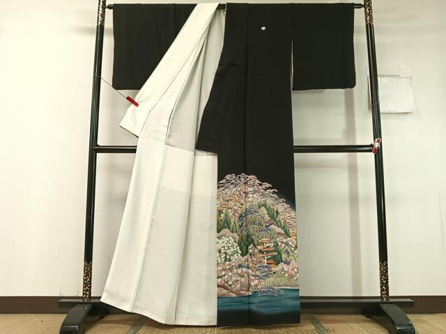平和屋着物●京加賀友禅　松本健一　黒留袖　風景花鳥文　暈し染め　正絹　逸品　CABC9750vp