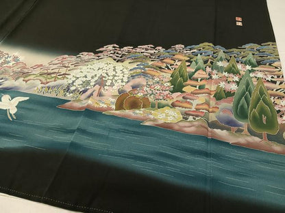 平和屋着物●京加賀友禅　松本健一　黒留袖　風景花鳥文　暈し染め　正絹　逸品　CABC9750vp
