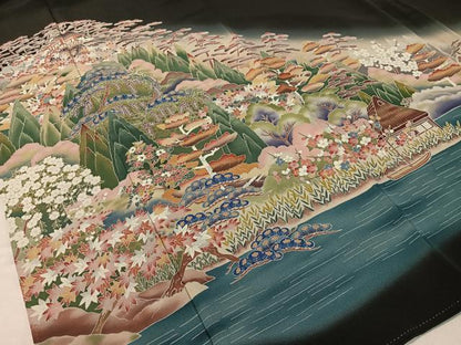 平和屋着物●京加賀友禅　松本健一　黒留袖　風景花鳥文　暈し染め　正絹　逸品　CABC9750vp