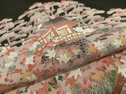 平和屋着物●京加賀友禅　松本健一　黒留袖　風景花鳥文　暈し染め　正絹　逸品　CABC9750vp