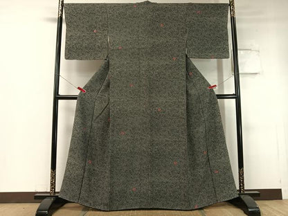 平和屋着物●上質な小紋　刺繍　楓尽くし　黒地　正絹　逸品　未使用　CABC9751vp