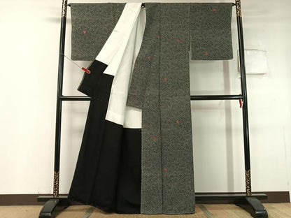 平和屋着物●上質な小紋　刺繍　楓尽くし　黒地　正絹　逸品　未使用　CABC9751vp
