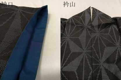 平和屋着物●塩沢紬 麻の葉文様 黒地 正絹 逸品 CABC9753vp