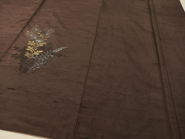 平和屋着物●訪問着　紬地　手描き　草花文　ロング丈　正絹　逸品　CABC9755vp