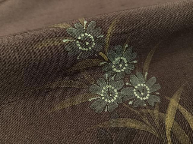 平和屋着物●訪問着　紬地　手描き　草花文　ロング丈　正絹　逸品　CABC9755vp