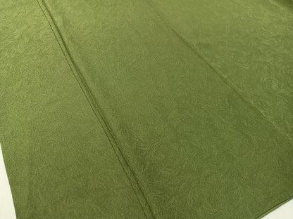 平和屋着物●上質な色無地　吉祥地紋　草色　正絹　逸品　CABC9757vp