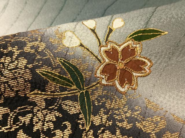 平和屋着物●訪問着　駒刺繍　更紗舞桜　暈し染め　金銀彩　正絹　逸品　CABC9758vp