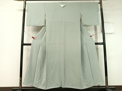 平和屋着物●上質な色無地　柳鼠色　鬼しぼ縮緬　正絹　逸品　未使用　CABC9759vp