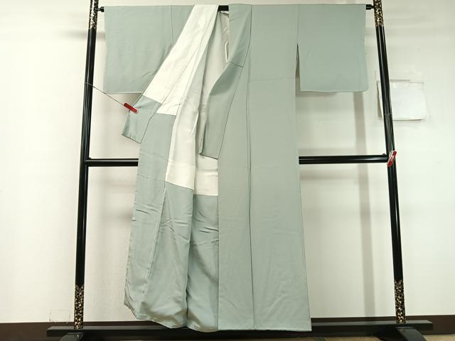 平和屋着物●上質な色無地　柳鼠色　鬼しぼ縮緬　正絹　逸品　未使用　CABC9759vp