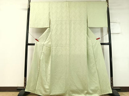 平和屋着物●上質な色無地　立波菱地紋　若芽色　高島屋扱い　正絹　逸品　CABC9762vp