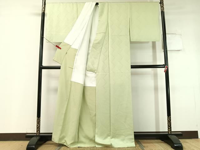 平和屋着物●上質な色無地　立波菱地紋　若芽色　高島屋扱い　正絹　逸品　CABC9762vp