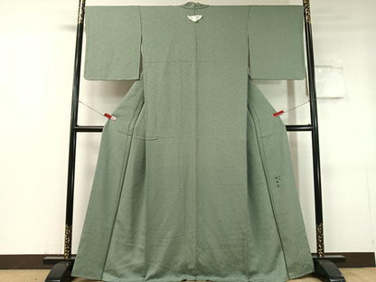 平和屋着物●上質な色無地 宇治 緑茶染 老竹色 正絹 逸品 未使用 CABC9765vp