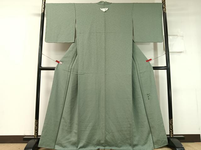平和屋着物●上質な色無地 宇治 緑茶染 老竹色 正絹 逸品 未使用 CABC9765vp