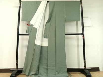平和屋着物●上質な色無地 宇治 緑茶染 老竹色 正絹 逸品 未使用 CABC9765vp