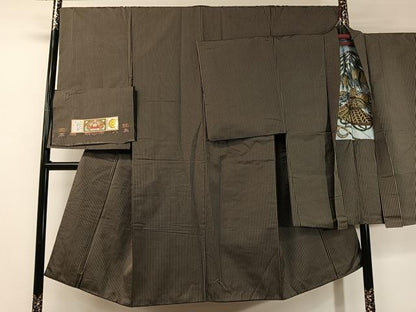 平和屋着物●男性　本場大島紬　アンサンブル　大山謹製　縞　証紙付き　正絹　逸品　CABC9777vp