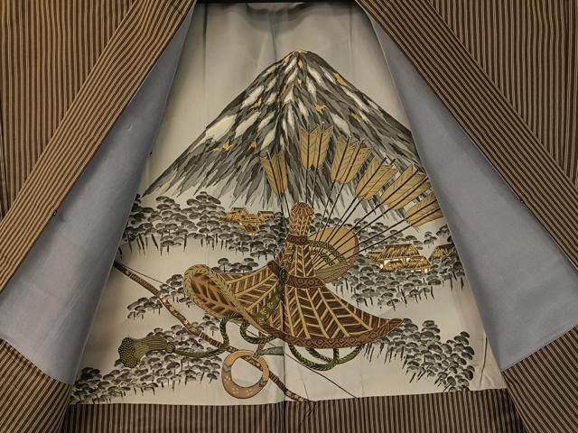 平和屋着物●男性　本場大島紬　アンサンブル　大山謹製　縞　証紙付き　正絹　逸品　CABC9777vp